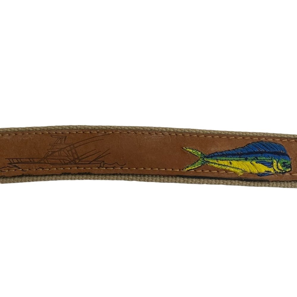 Zep Pro Leather Fishing Mahi & Yacht Embroidered Mens 44 Belt USA Made - Picture 3 of 8